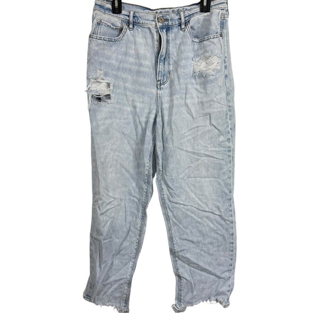 American Eagle Highest Rise 90s Boyfriend Lightwash Raw Hem Baggy Jeans sz 12